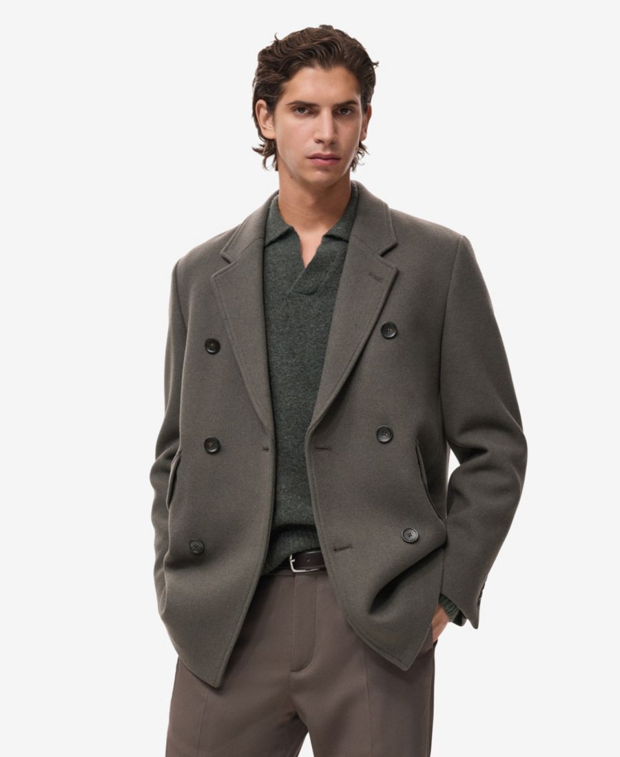 

Мужское двубортное пальто из шерстяной смеси MANGO, Dark Green