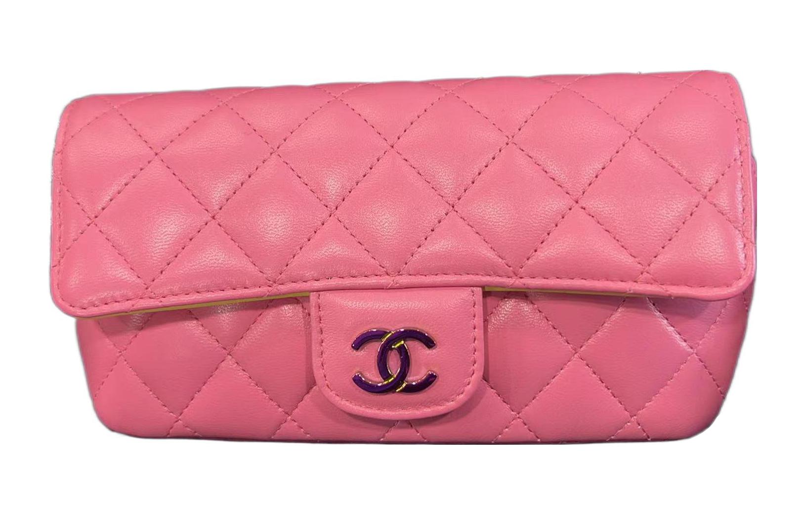 

CHANEL Сумка для хранения из овчины, сумка через плечо, кроссбоди, футляр для очков среднего размера женская розовая