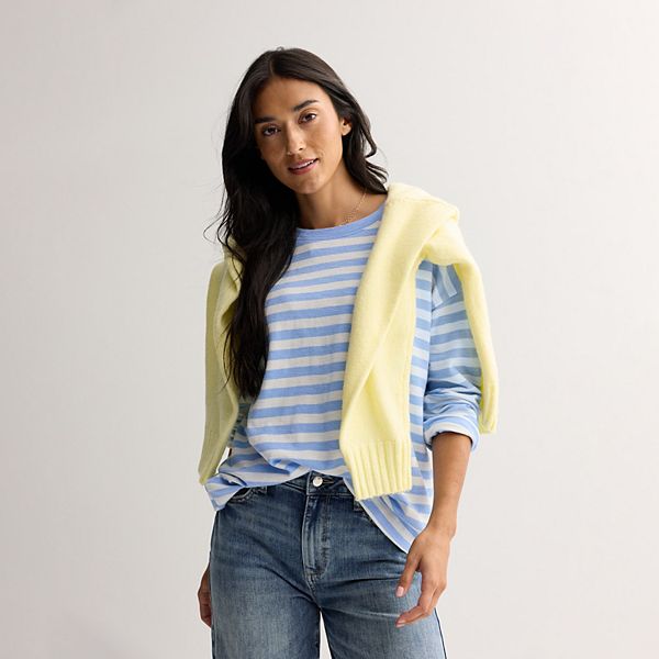 

Женская полосатая футболка с длинным рукавом Sonoma Goods For Life, Pastel Blue Stripe, Синий, Женская полосатая футболка с длинным рукавом Sonoma Goods For Life, Pastel Blue Stripe