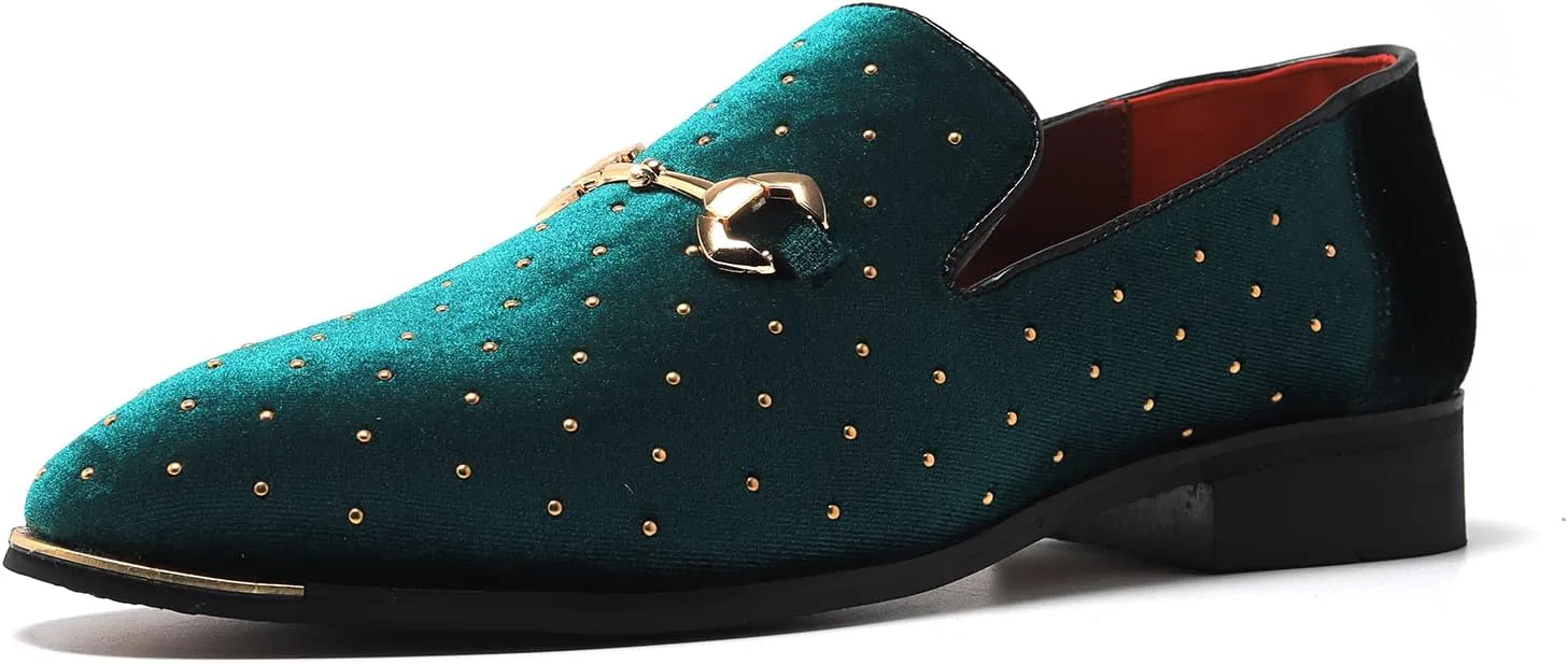 

Мужские замшевые лоферы LCQL с золотыми заклепками, вечерние туфли-слипоны для танцев, размеры 7-12,5, зеленый