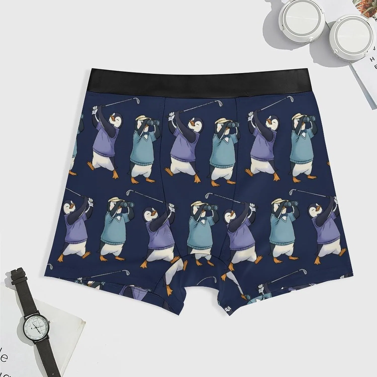 Боксеры с принтом пингвины играют в гольф, Men’s Boxer Briefs Novelty Animal Forest Fitness Underwear for Men No Fly Breathable Moisture Wicking Quick Dry Boxer Shorts, Penguins Playing Golf — фото 3