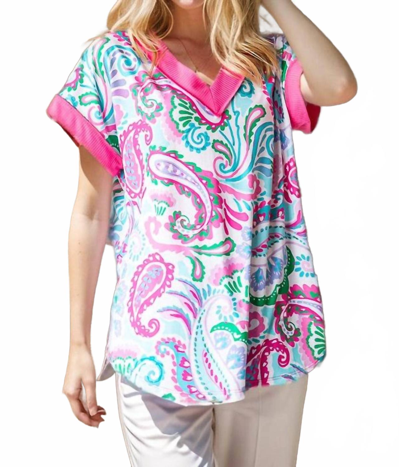 

Многоцветный топ с V-образным вырезом и рукавом долман в принте пейсли HEIMISH USA, мультиколор