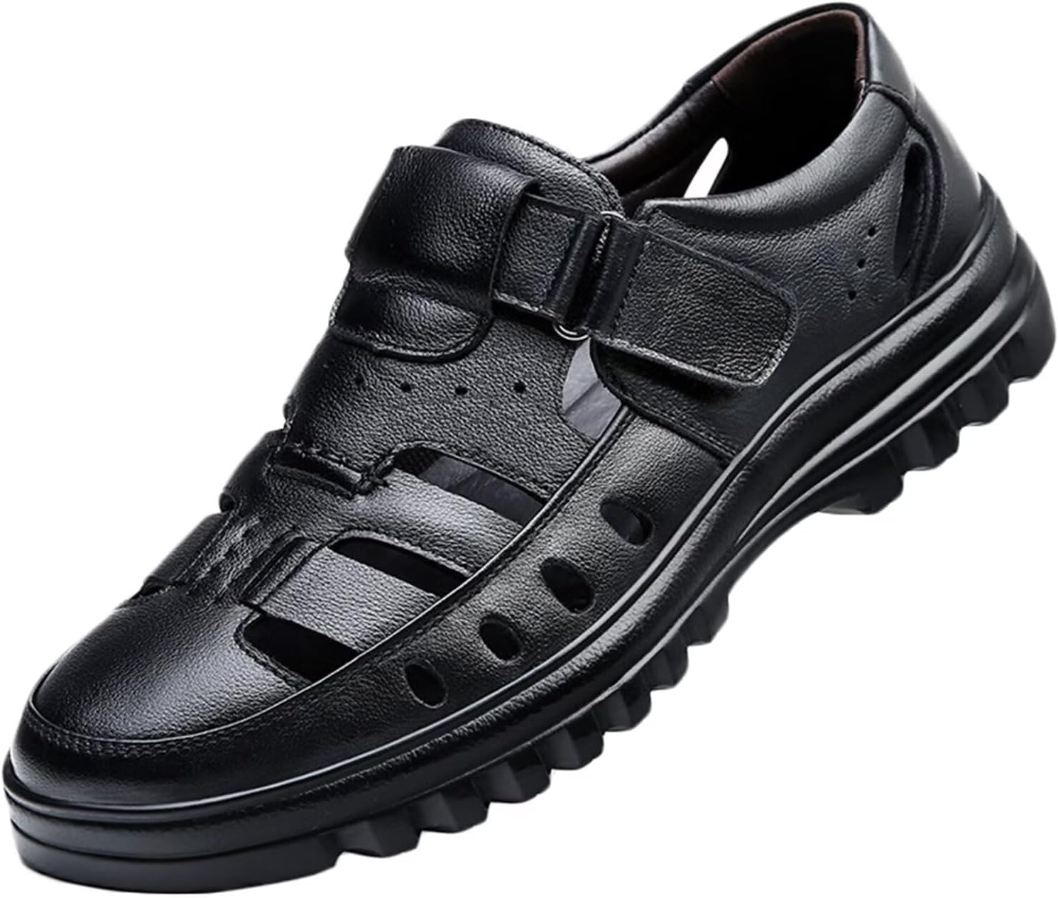 

Мужские спортивные сандалии HNVAVQ, кожаные, с закрытым носком, сандалии-фишеры для улицы, прогулок, повседневные пляжные летние кожаные туфли, черный