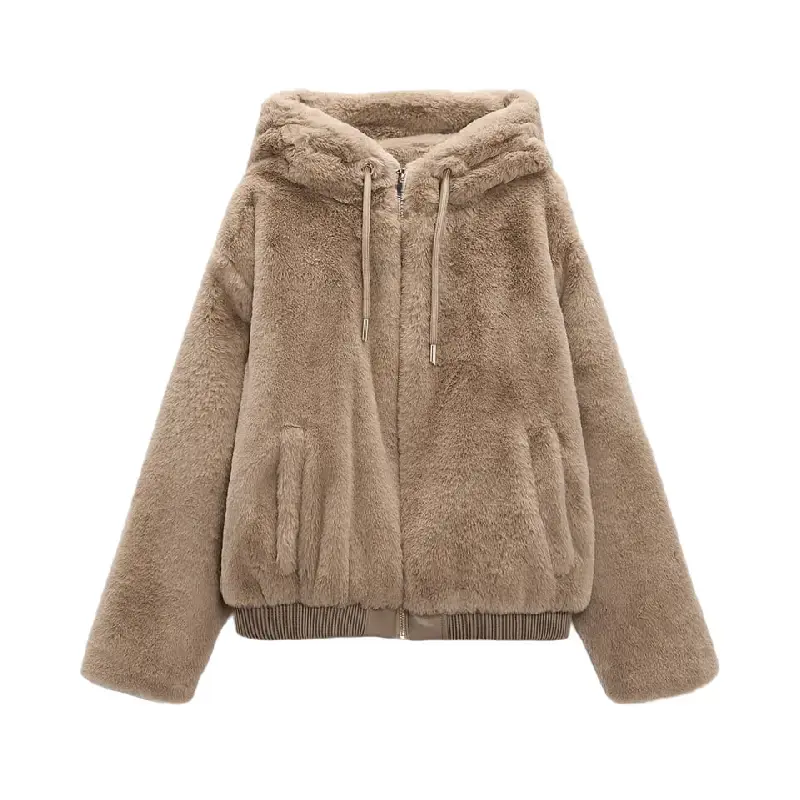 

Куртка Zara Faux fur hooded, рыжевато-коричневый
