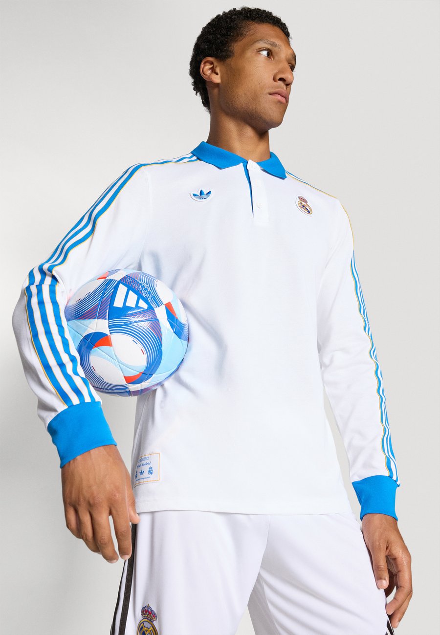 Поло Adidas Originals REAL MADRID ICON LONG SLEEVE POLO, White/Bluebird/White — фото 4