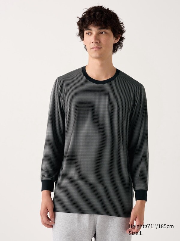 

Футболка heattech с круглым вырезом в полоску Uniqlo, черный