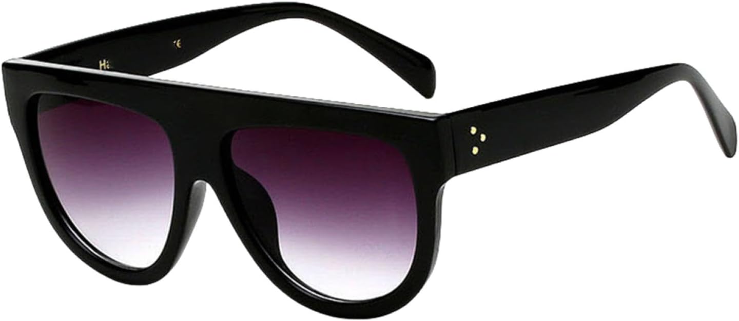 

Женские солнцезащитные очки в ретро-стиле с металлическими шарнирами и плоской верхней частью, с градиентной оправой, классические мужские очки с прозрачными линзами и защитой от УФ-излучения UV400 HHZZYVY, Glossy Black Grey