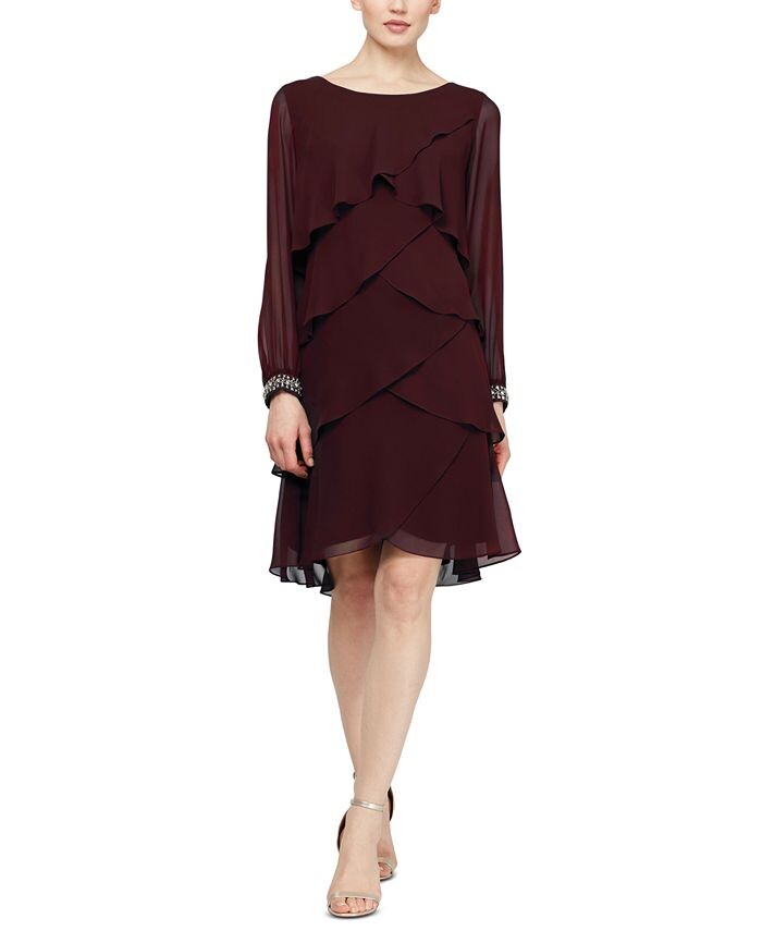 

Многоярусное платье со стразами на манжетах SL Fashions, красный