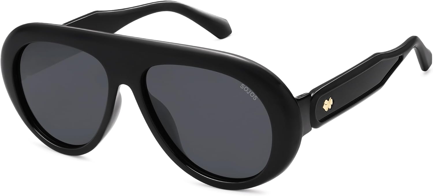 

SOJOS Модные солнцезащитные очки-авиаторы увеличенного размера с поляризацией, для женщин и мужчин, в стиле ретро-винтаж 70-х, с защитой от УФ-излучения, модель SJ2390, Black/Grey