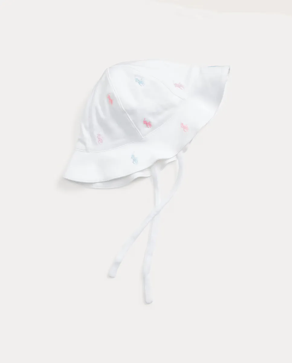 

Маленькая девочка хлопчатобумажная шапочка с лошадкой Polo Ralph Lauren, белый