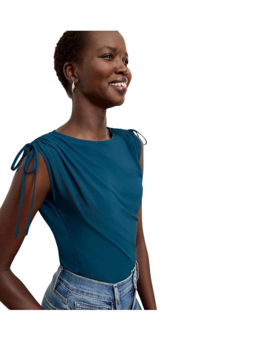 

Женская блузка в горошек с рукавами-присборкой - легкий трикотаж MMLaFleur, Moroccan blue