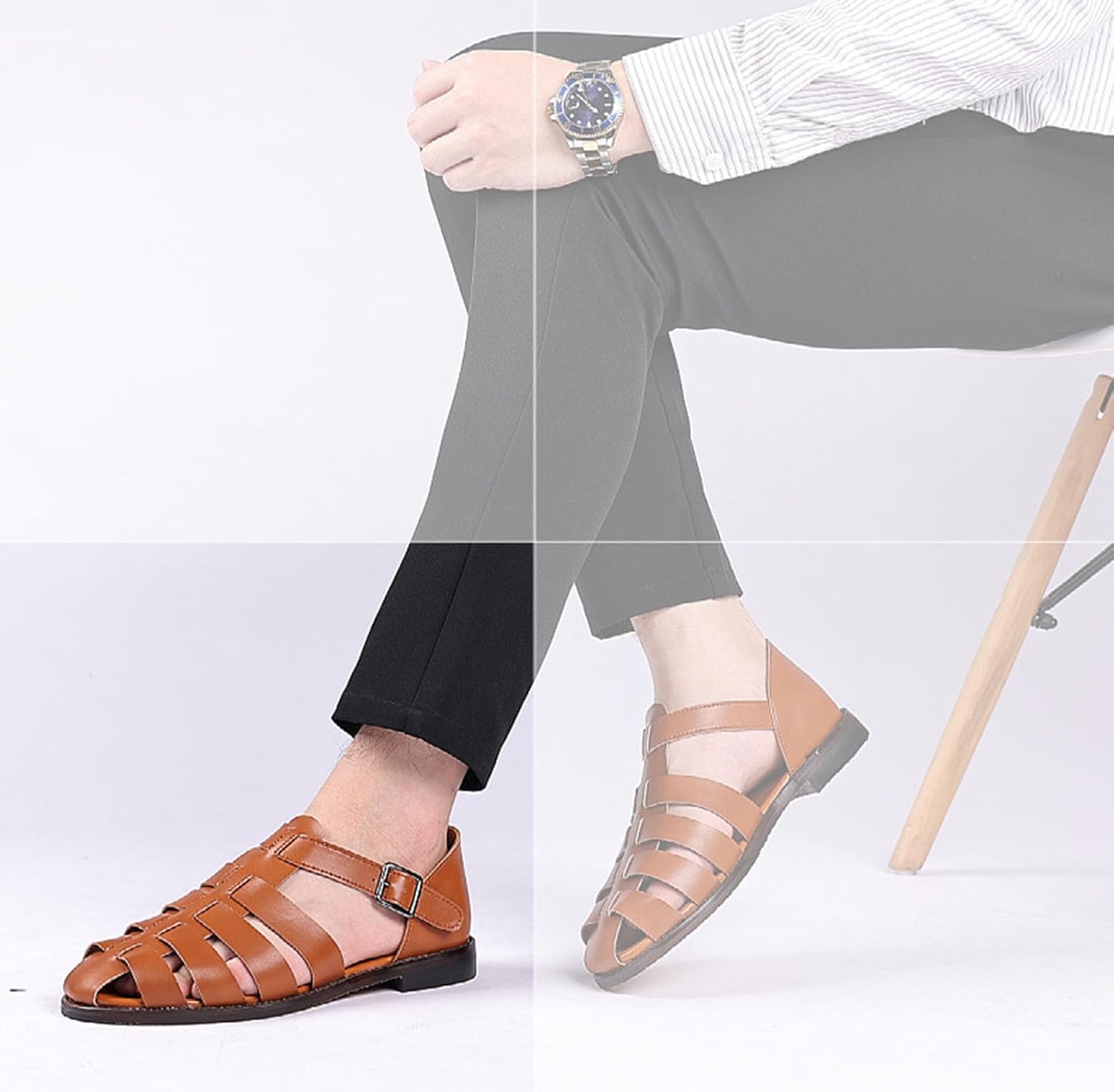 Мужские классические римские босоножки Myallfeet, модные летние дышащие пляжные сандалии для рыбалки, удобные, нескользящие, с плоской подошвой, синий — фото 2