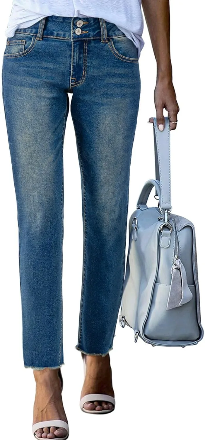 

Sidefeel женские джинсы с высокой талией, стрейч, прямой крой, укороченные