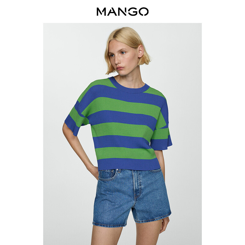 

Женский шерстяной свитер Mango с короткими рукавами, синий