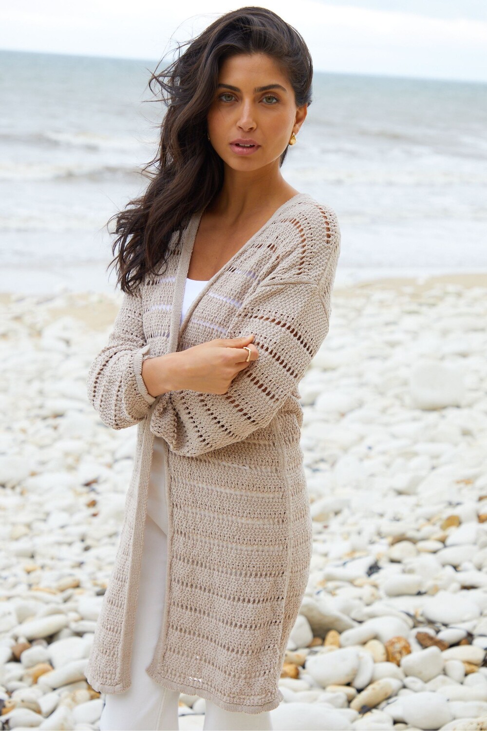 

Длинный кардиган крючком Threadbare, коричневый