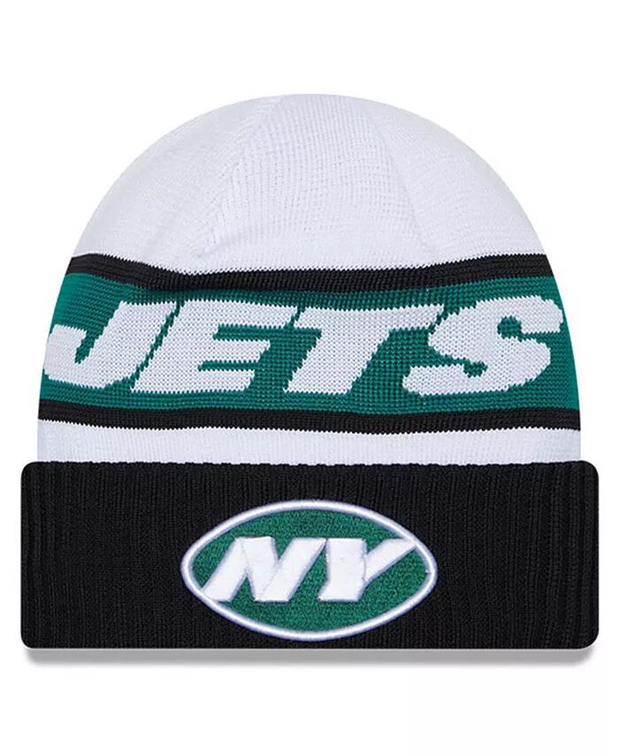 

Мужская белая, черная вязаная шапка New York Jets 2023 Sideline Tech с манжетами New Era