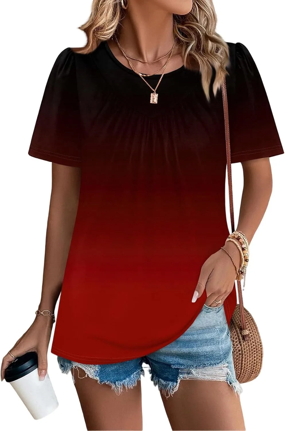 

Женская блузка 0 Neck 2026 с принтом, свободный крой