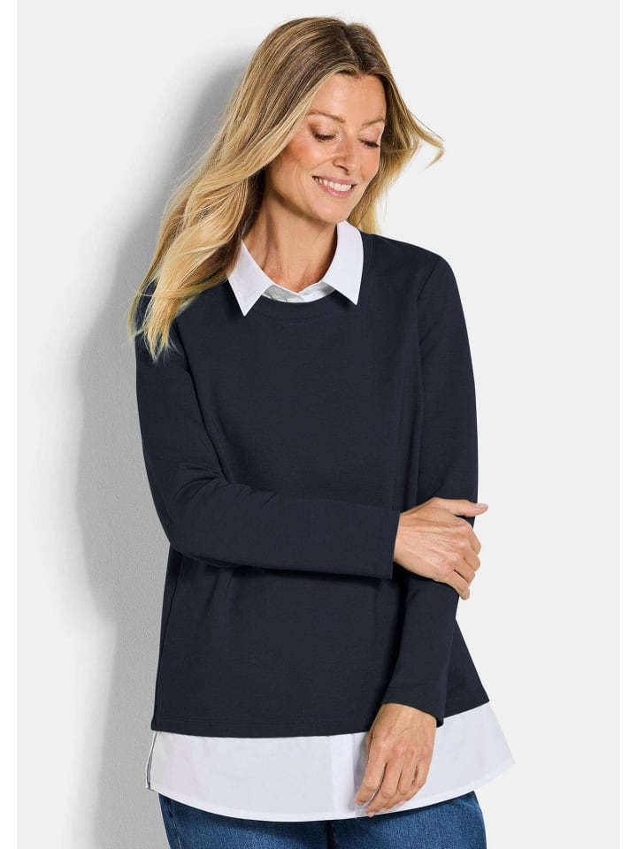 

GOLDNER Размер короткий: Толстовка. Элегантный деловой топ 2-в-1, темно-синий/белый