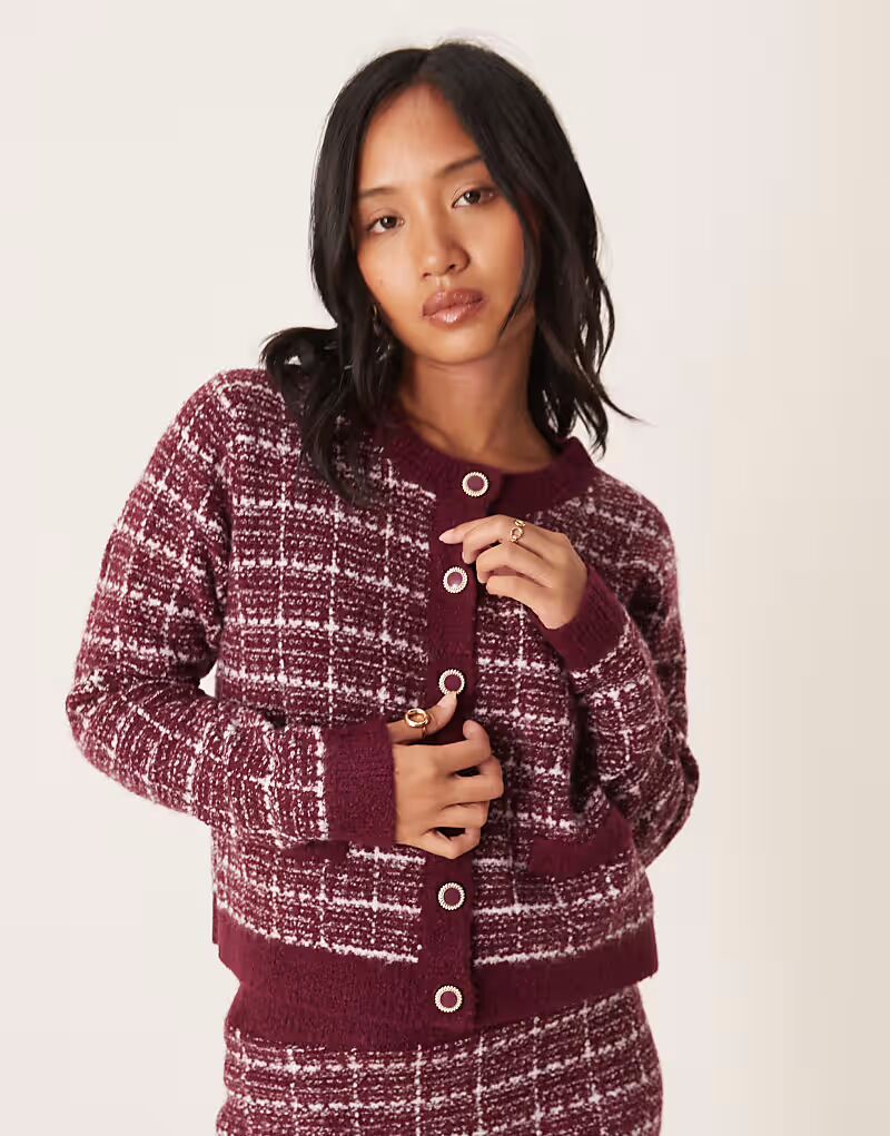 

Кардиган Petite в клетку букле бордового и белого цветов Vila Petite
