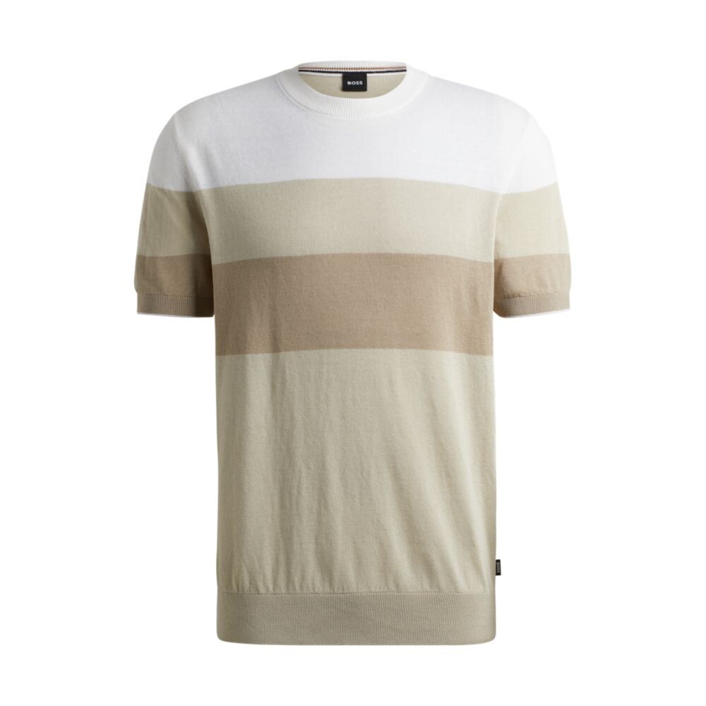 

Свитер обычного кроя из смесового льна с акцентным кантом BOSS, цвет Light Beige