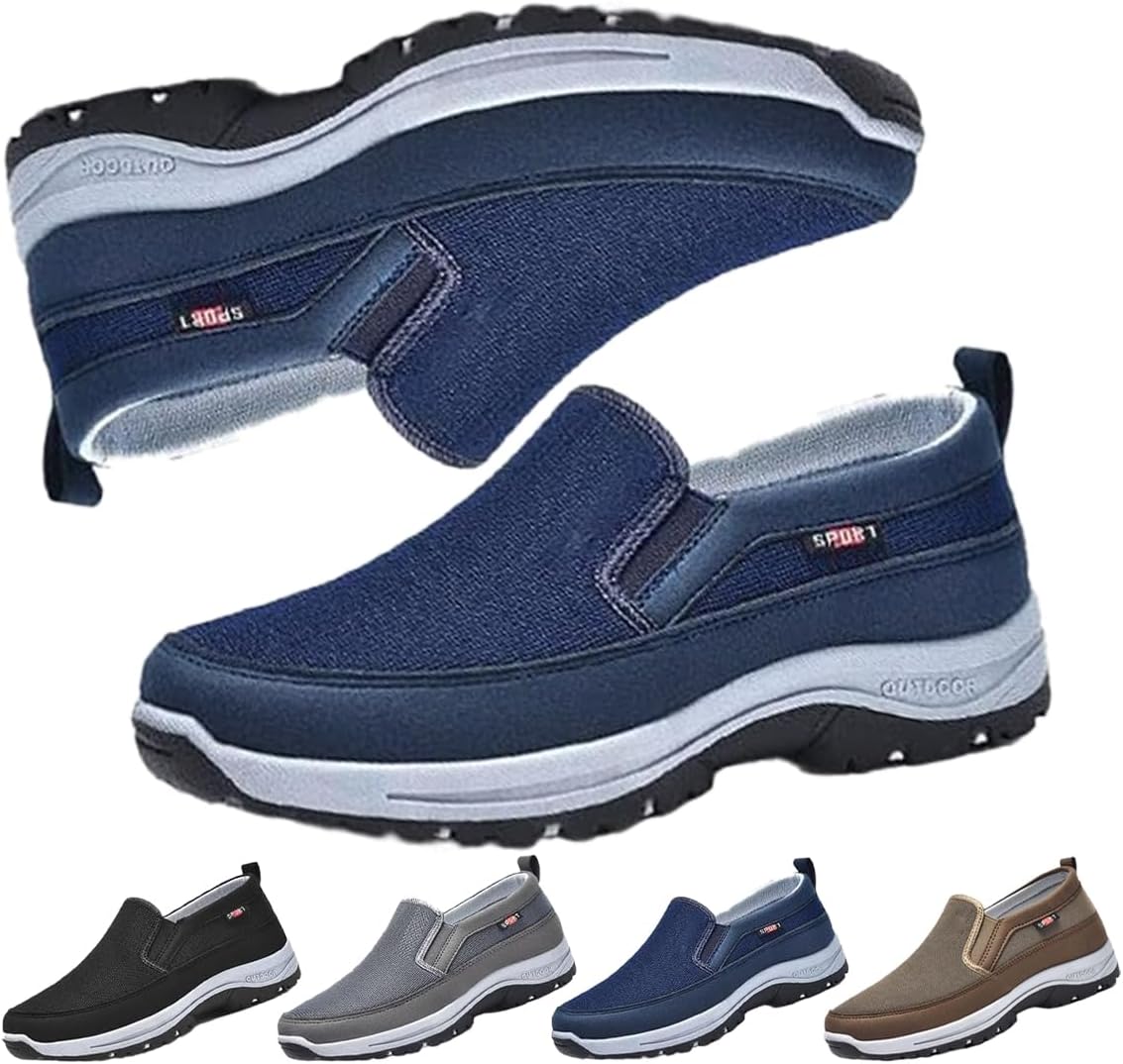 

Мужские ортопедические слипоны с поддержкой свода стопы, текстильные лоферы, повседневные нескользящие ортопедические кроссовки, прогулочные лодочные туфли Generic, синий