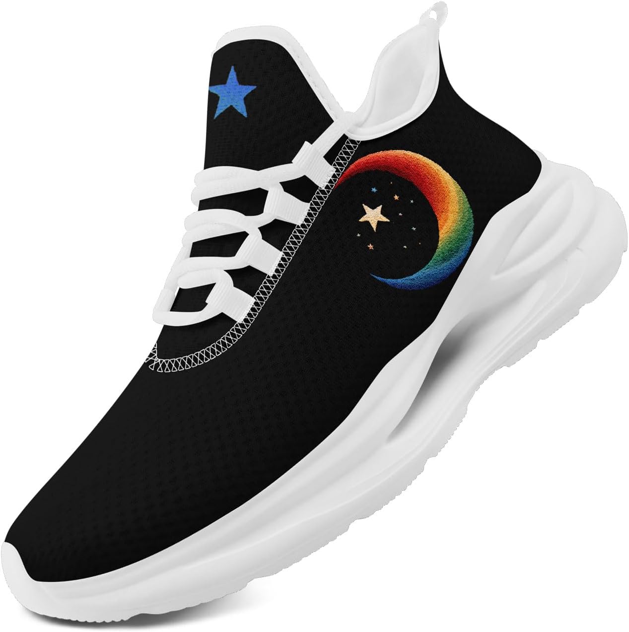 

Легкие кроссовки AWSOLE с принтом Солнце, Луна, Звезда для женщин и мужчин, дышащая сетка, для бега и ходьбы, модные, комфортные тренировочные, белый/черный/красный/синий/оранжевый