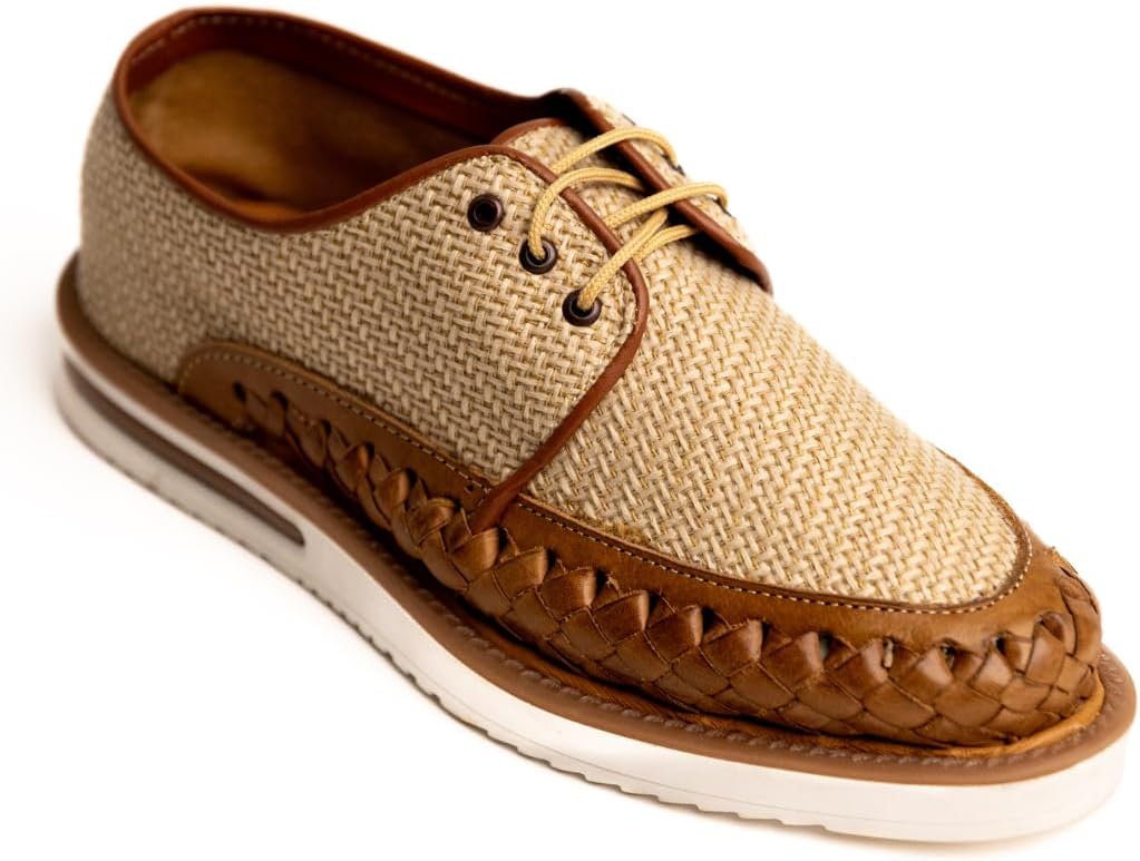 

Мужские кожаные и джутовые сандалии-хуараче ручной работы Mexico en la Piel, коричневые, с закрытым носком, на шнуровке и белой полиуретановой подошвой, удобные, размеры 8-13 US