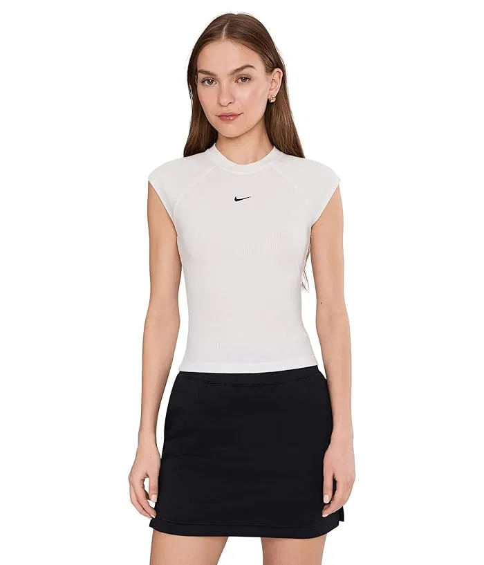 Топ Nike Sportswear Chill Knit Rib Short Sleeve, Sail/Black