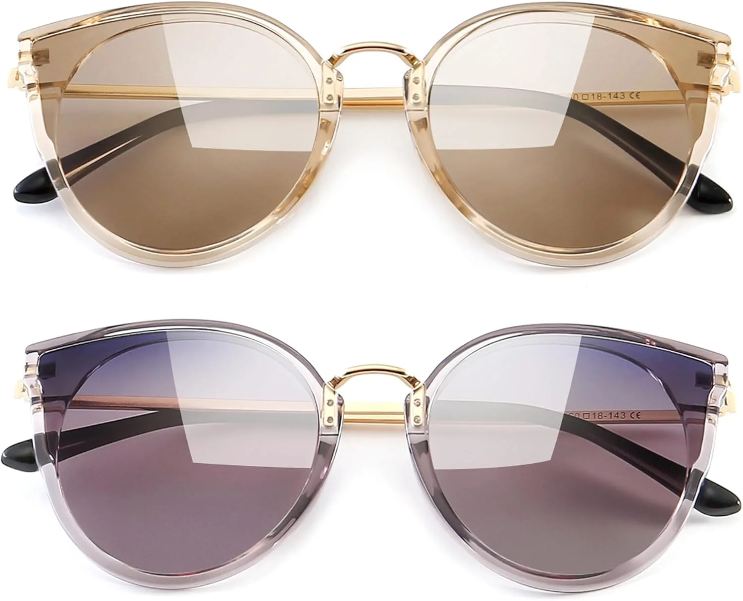 

Женские солнцезащитные очки SUNGAIT Oversized Vintage Polarized Cat Eye Sunglasses UV400, 2 Pack: Transparent Grey/Purple Gradient+transparent Brown/Light-brown