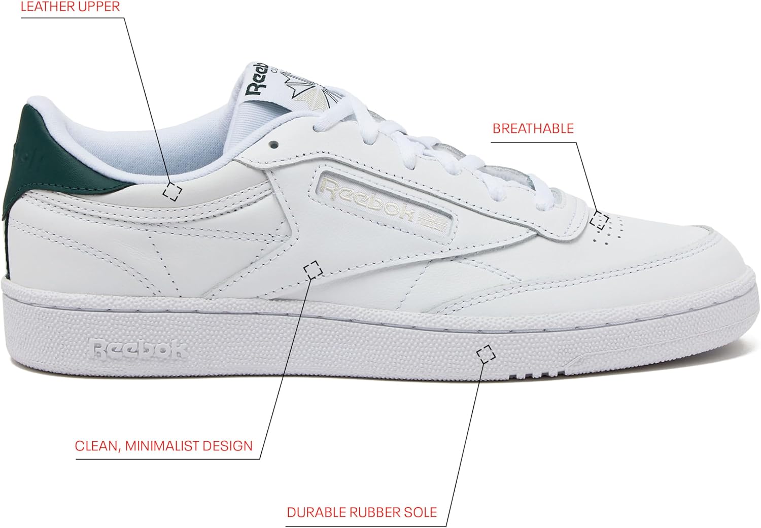 Мужские кроссовки Reebok Club C 85, повседневная спортивная обувь белого цвета для мужчин — фото 2