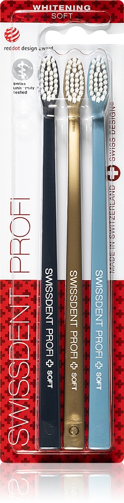

Отбеливающая трио мягкая зубная щетка Swissdent, 3 шт
