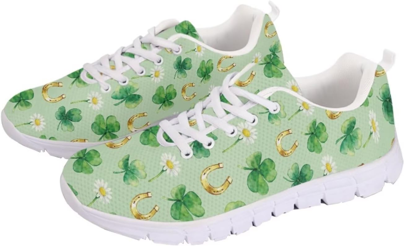 

Кроссовки GETELINSENG Унисекс для бега, легкая спортивная обувь с сеткой, шнуровкой, для тенниса и прогулок, St Patrick's Day Leaves Flower
