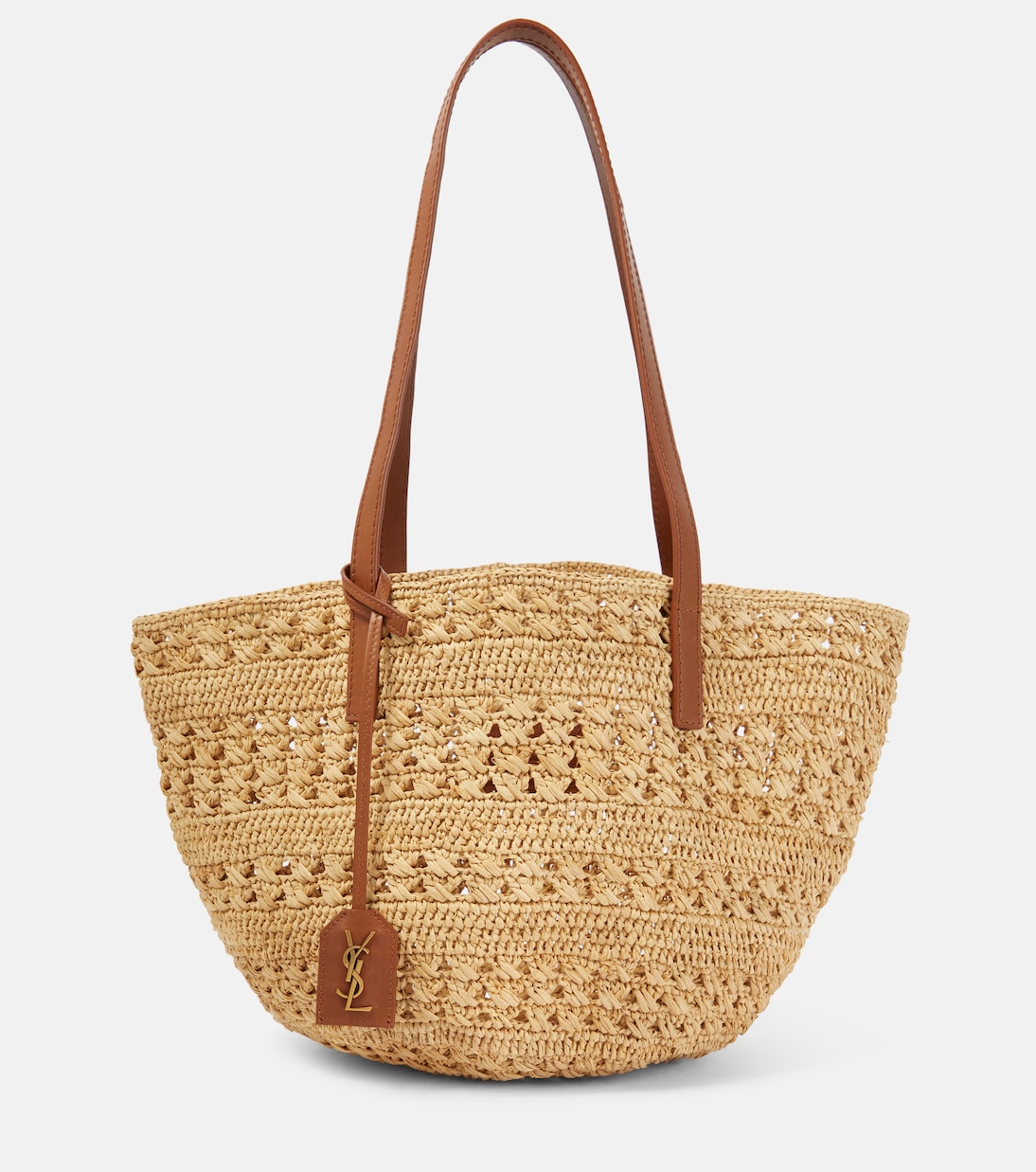 

Плетеная сумка-корзинка Panier Small из рафии Saint Laurent, Naturel + Brick