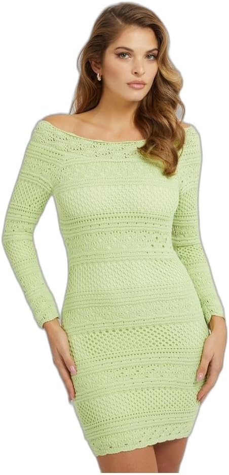 

GUESS Женское платье Amelie с длинными рукавами, открытой спиной и кружевной отделкой, Honeydew Green