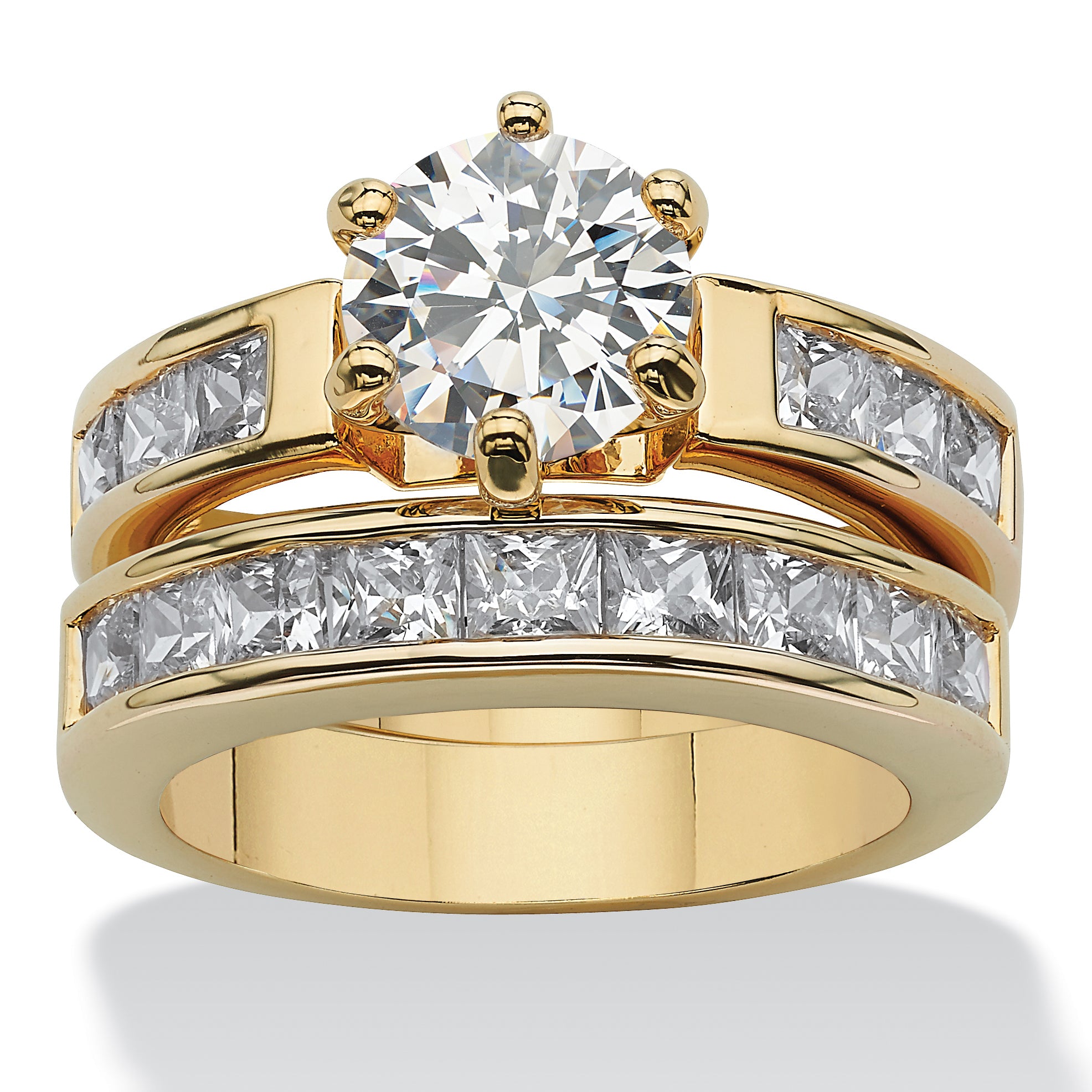 

4.40 TCW Свадебный комплект из 2-х предметов с кубическим цирконием, позолоченный Palm Beach Jewelry, белый