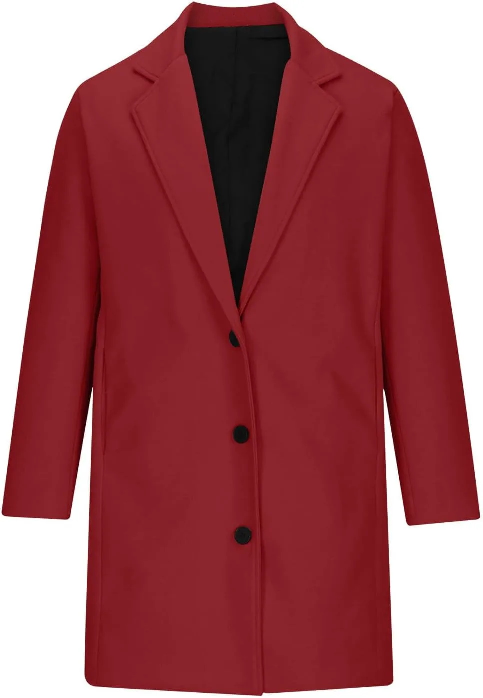 Мужское пальто из шерстяной смеси pea coat с классическим отложным воротником, однобортное, повседневное, теплое, мягкое, приталенное, зимнее тренч Generic, красный — фото 3