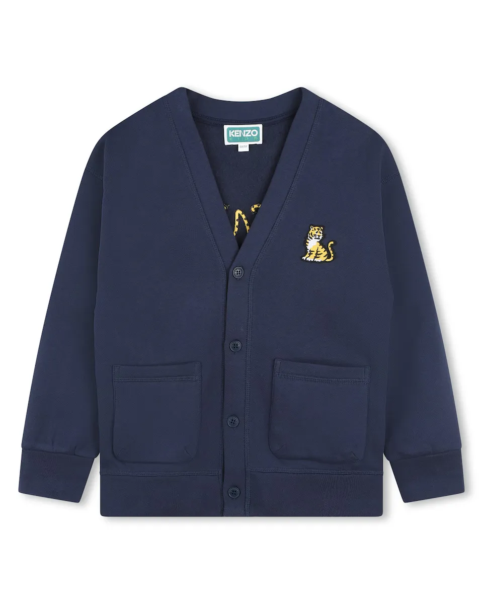

Детская куртка с карманами и вышивкой на спине Kenzo Kids, темно-синий
