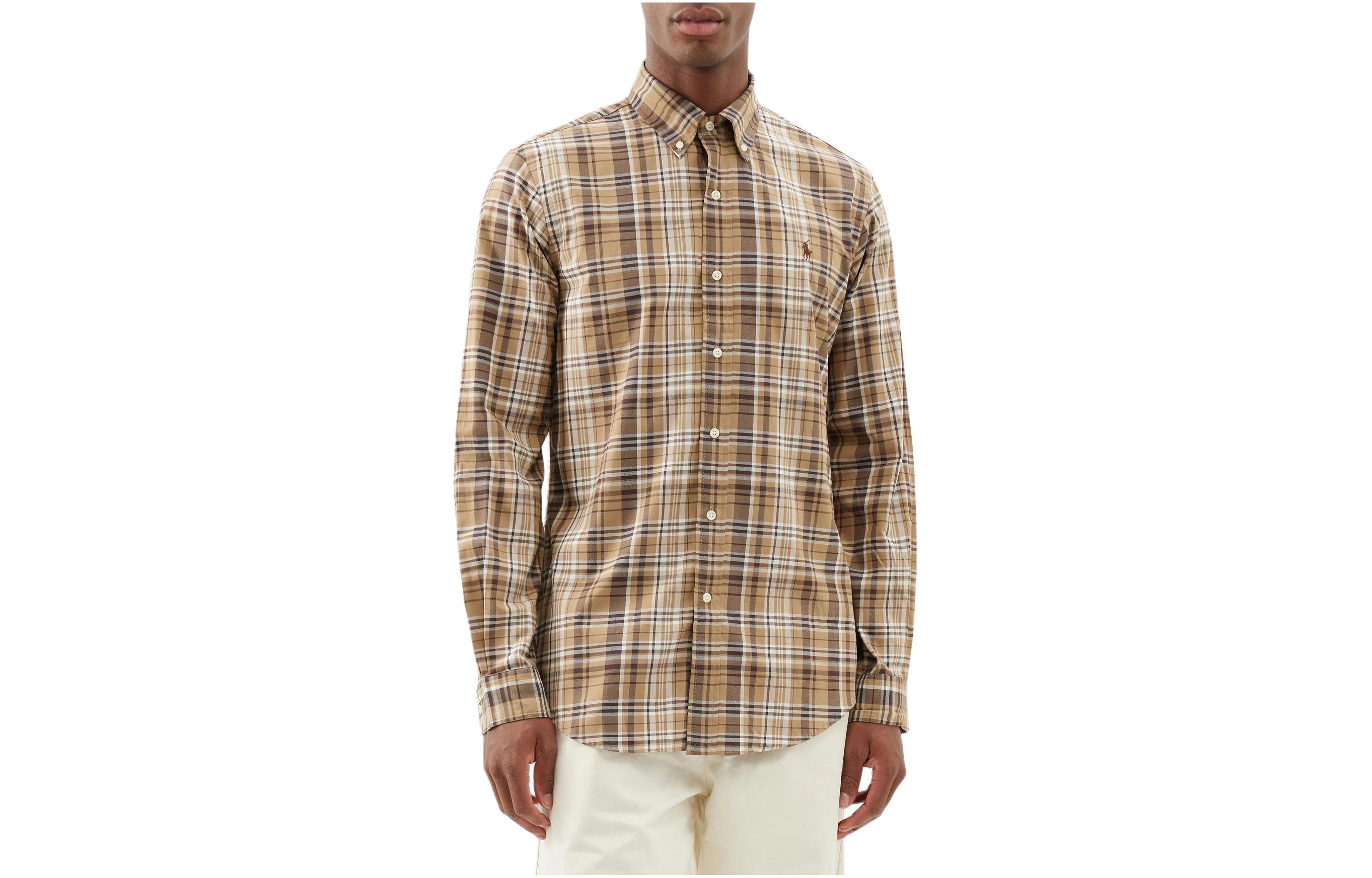 Хлопковая рубашка в клетку Check-print Polo Ralph Lauren, коричневый — фото 3
