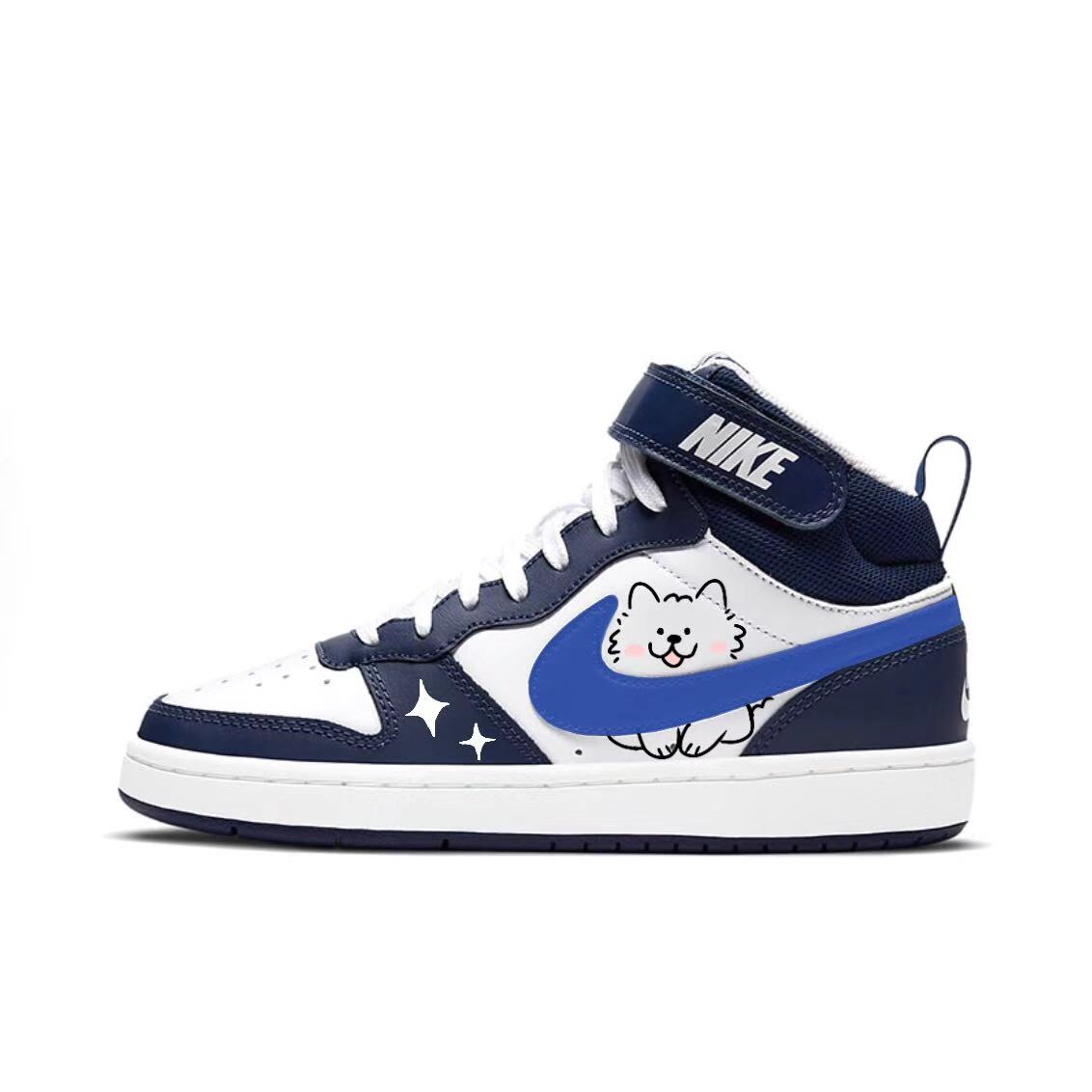 

Nike Court Borough Blue Domain Sam устойчивые к истиранию высокие детские скейтбординг кроссовки navy blue