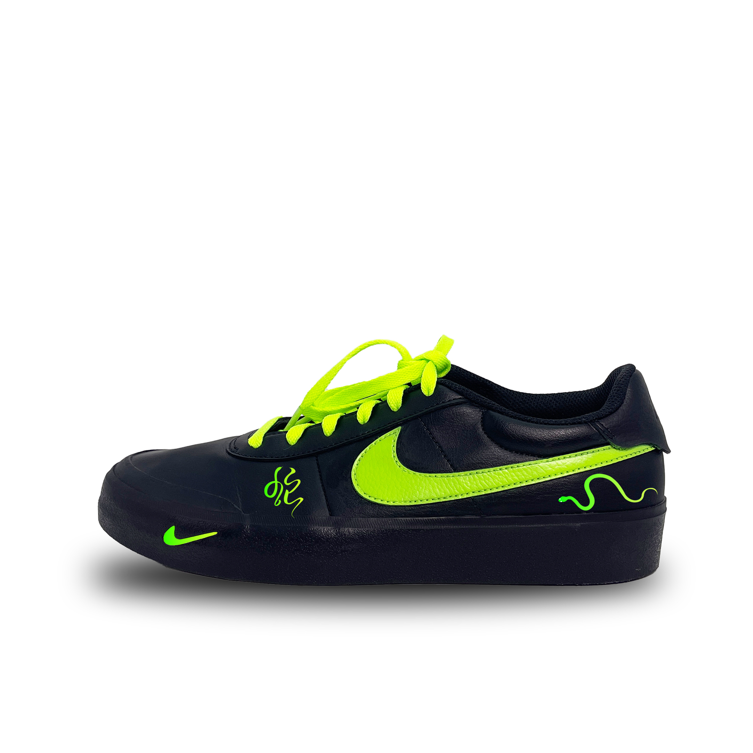 

Nike Кроссовки для скейтбординга Court Shot Green Eyed Green Snake износостойкие и легкие низкие унисекс черные неоново-зеленые, цвет Neon Green