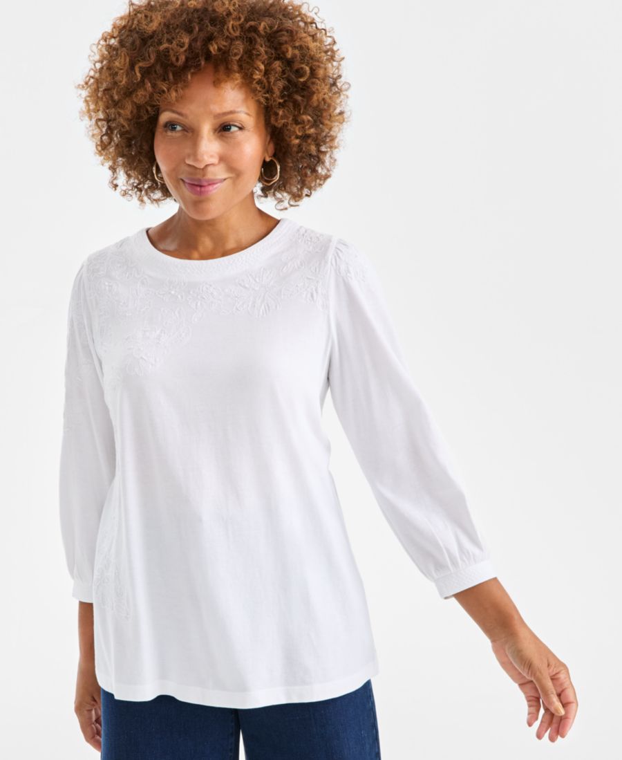 

Укороченный топ с круглым вырезом и пайетками, эксклюзивно для Macy's Style & Co, Bright White