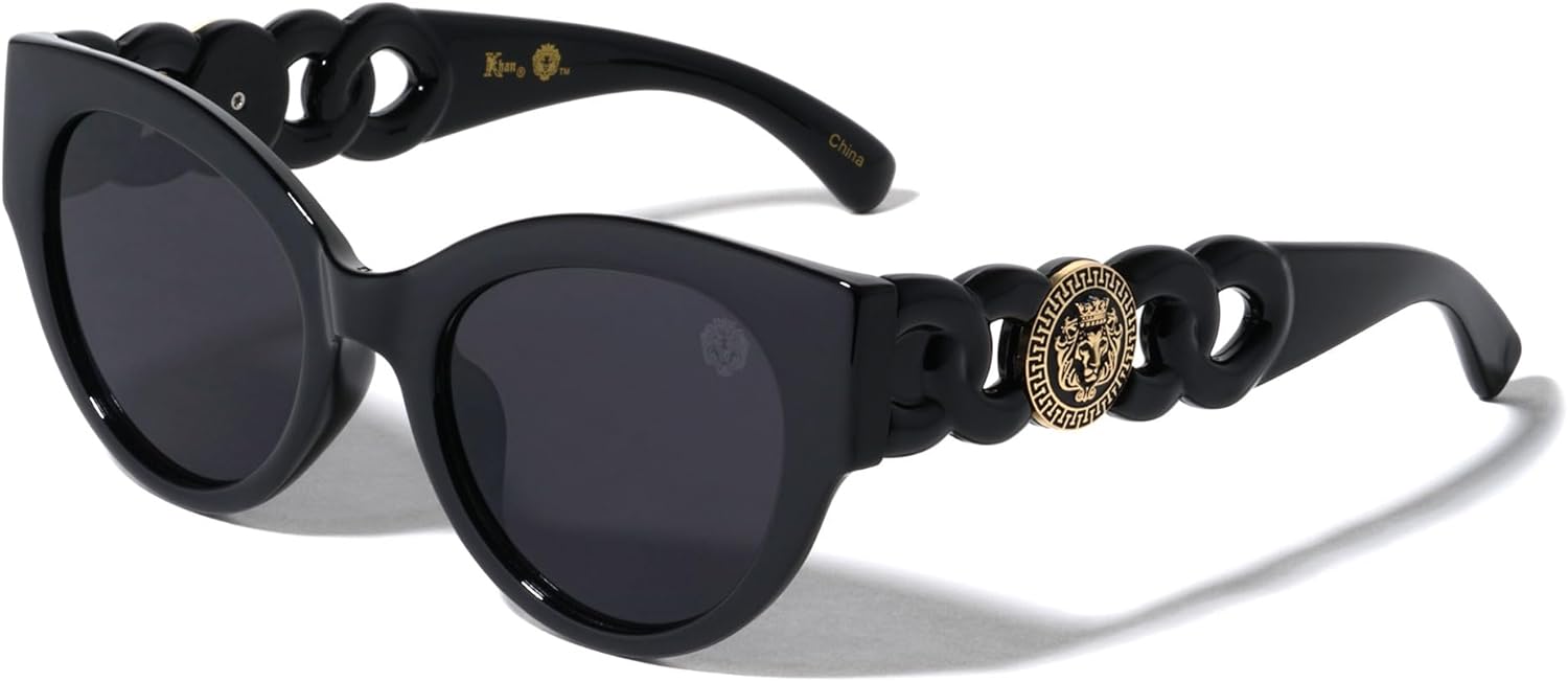 

Kleo Glorious - Большие ретро-солнцезащитные очки в форме «кошачий глаз» с закругленными боковыми линзами и медальоном в виде головы льва, в стиле хип-хоп, LH-P4081, Black