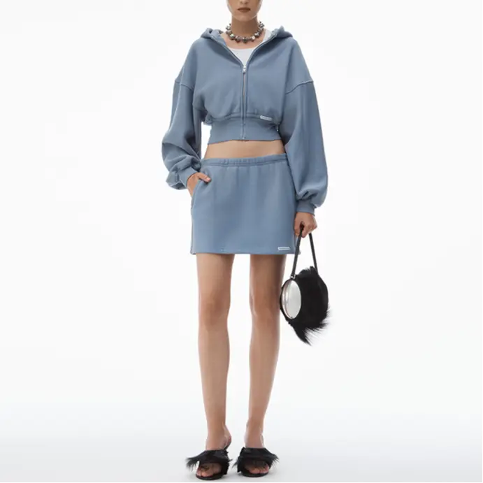 Футболка FW24 Повседневная Короткая Юбка Женская Стираемая Винтажная Синяя Alexander Wang, Винтажная Стиранная Синяя — фото 3