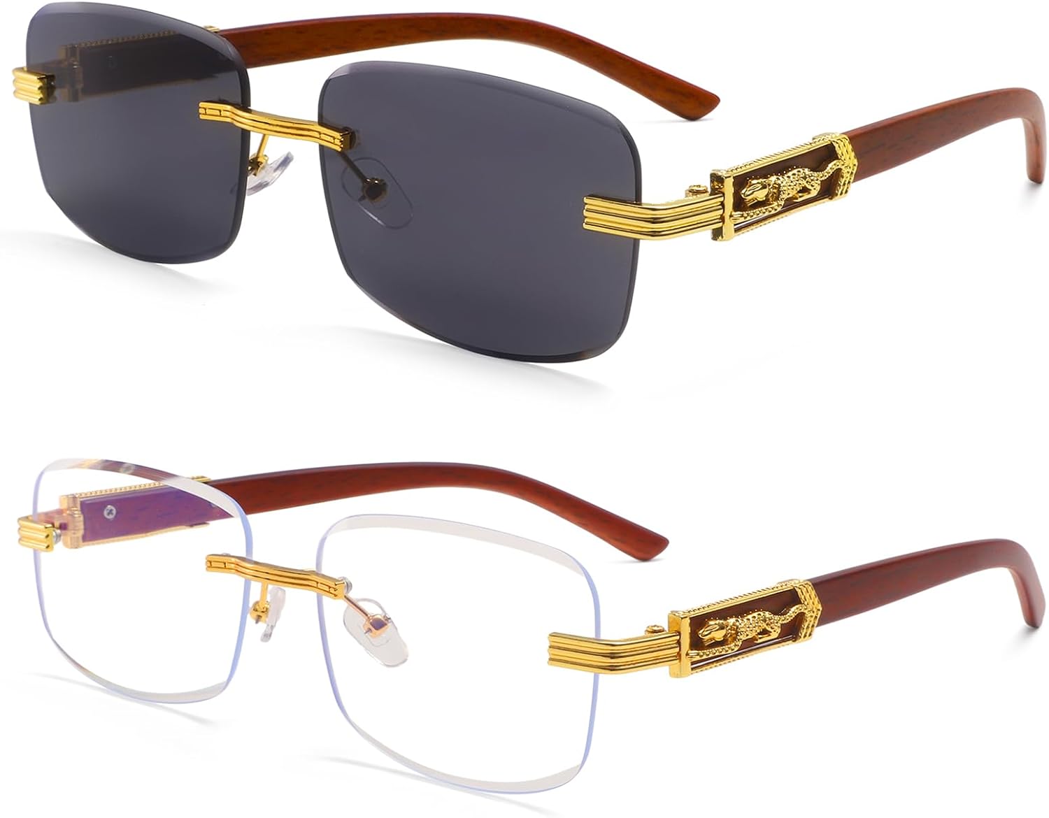 

Солнцезащитные очки Dollger без оправы, прямоугольной формы, для женщин и мужчин, модные, в стиле хип-хоп, дизайнерские, без оправы, деревянные, квадратные, в стиле Y2K, A11:black,clear