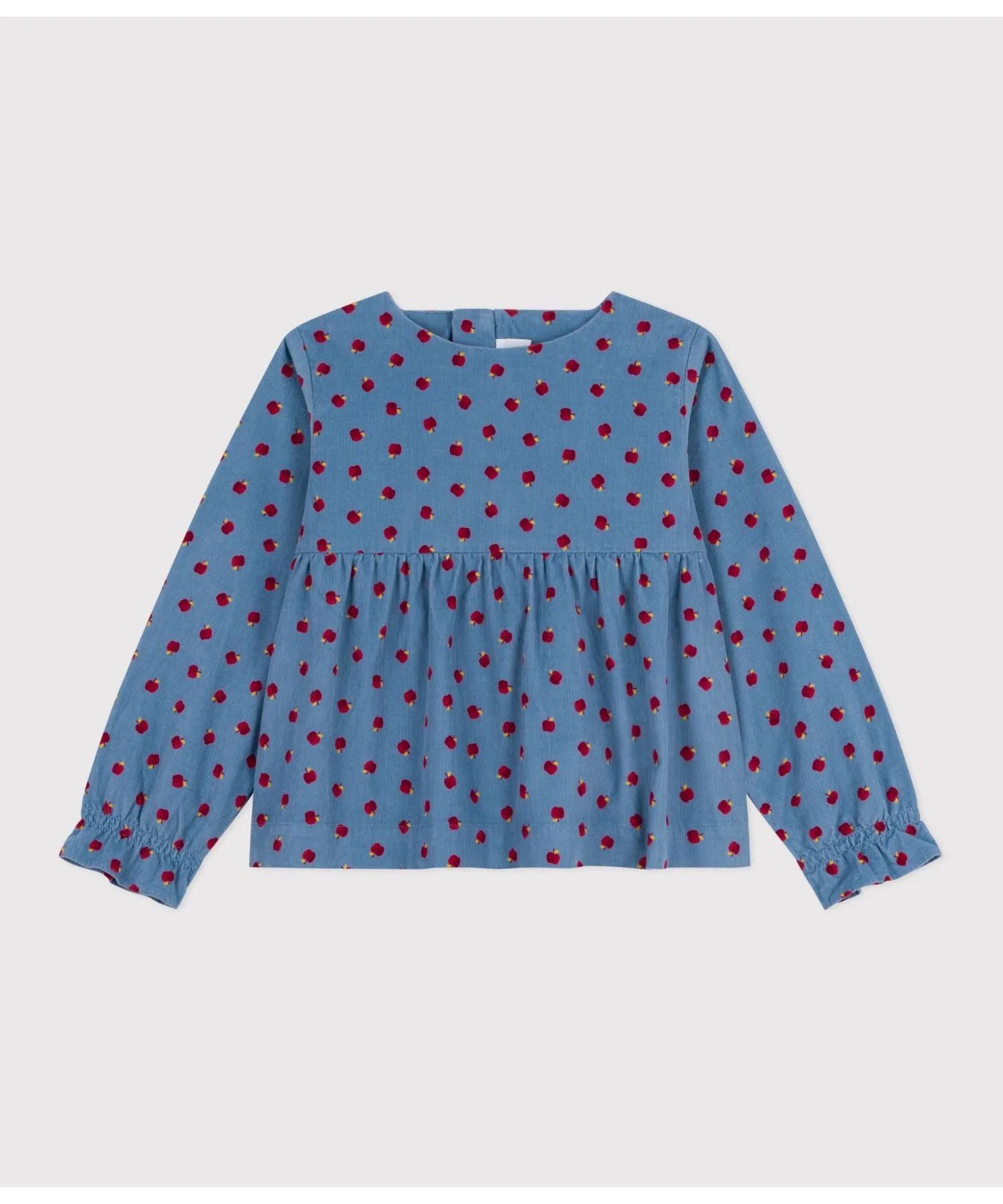 Детская хлопковая блузка с длинными рукавами PETIT BATEAU с рисунком яблока светло-голубая — фото 4