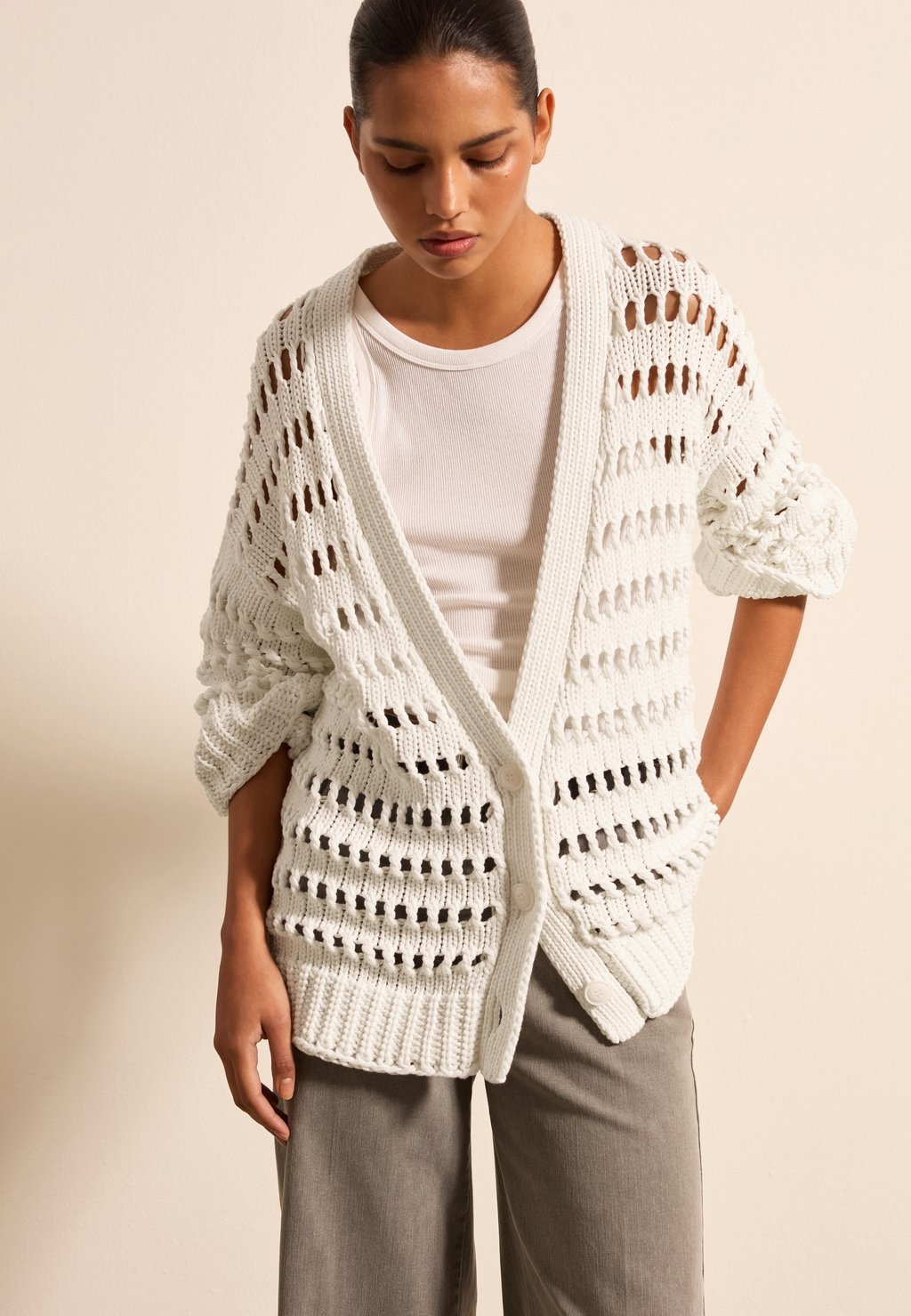 

Кардиган OVERSIZED OPENWORK Stefanel, белый