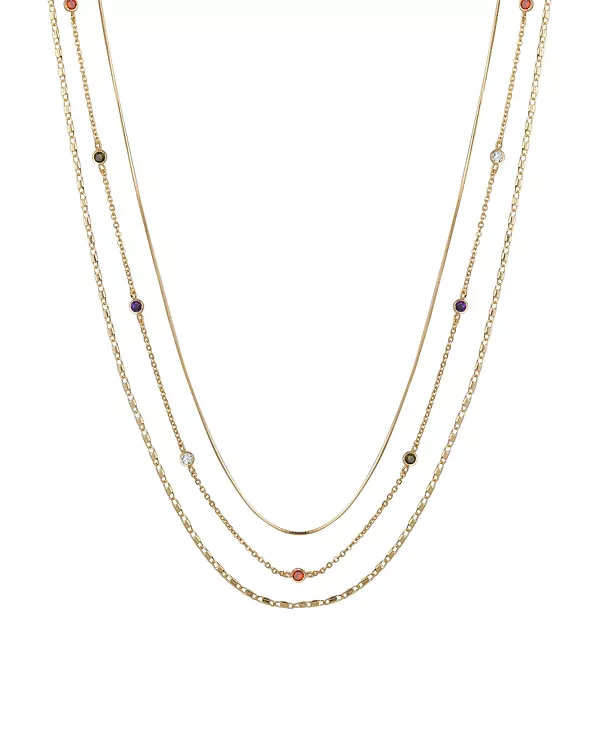 

Комплект из трехслойной цепочки с разноцветными кубическими циркониями, покрытой 14-каратным золотом, с удлинителем Unwritten, gold-plated
