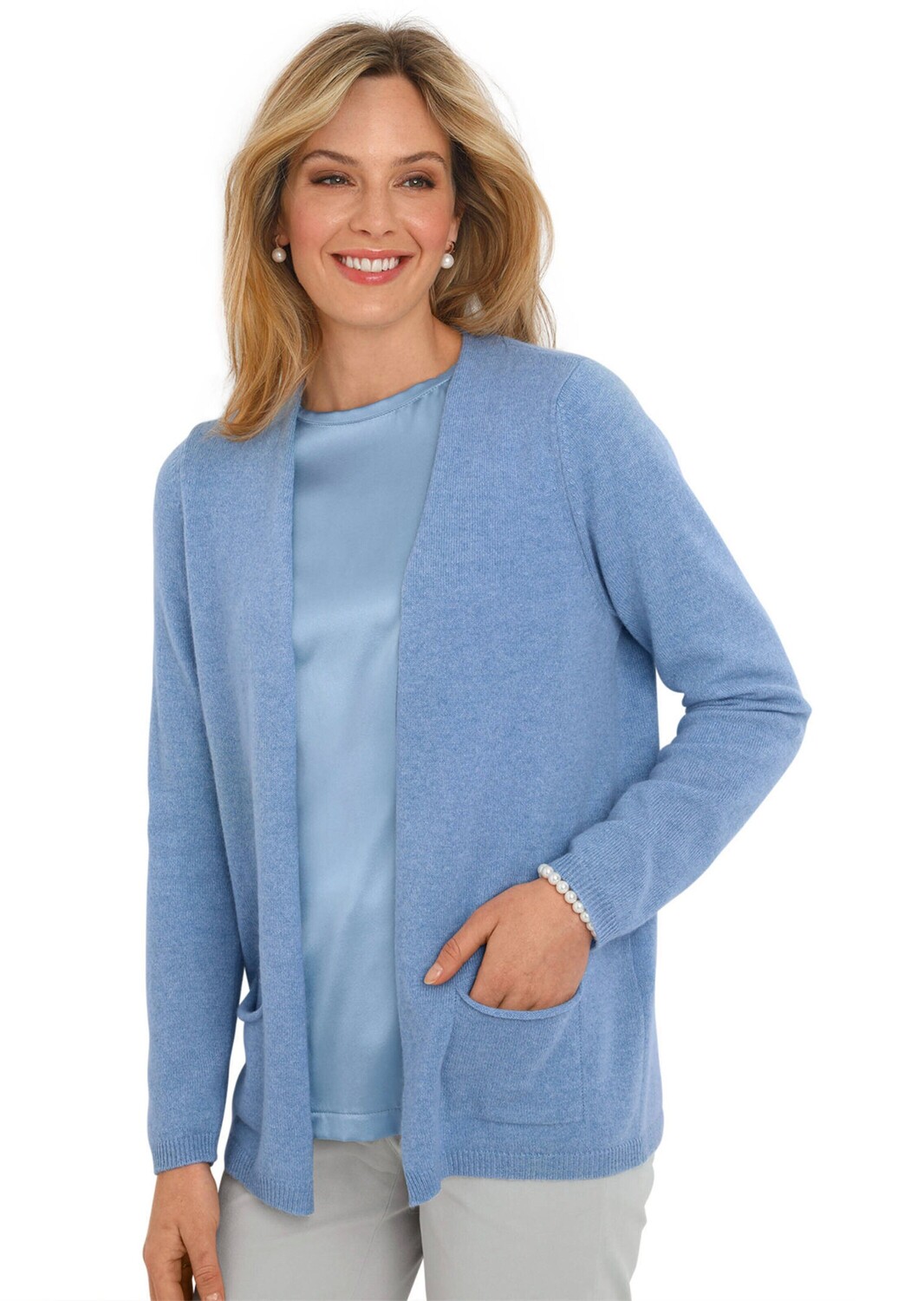 

Кардиган GOLDNER Kaschmir Longstrickjacke, цвет himmelblau