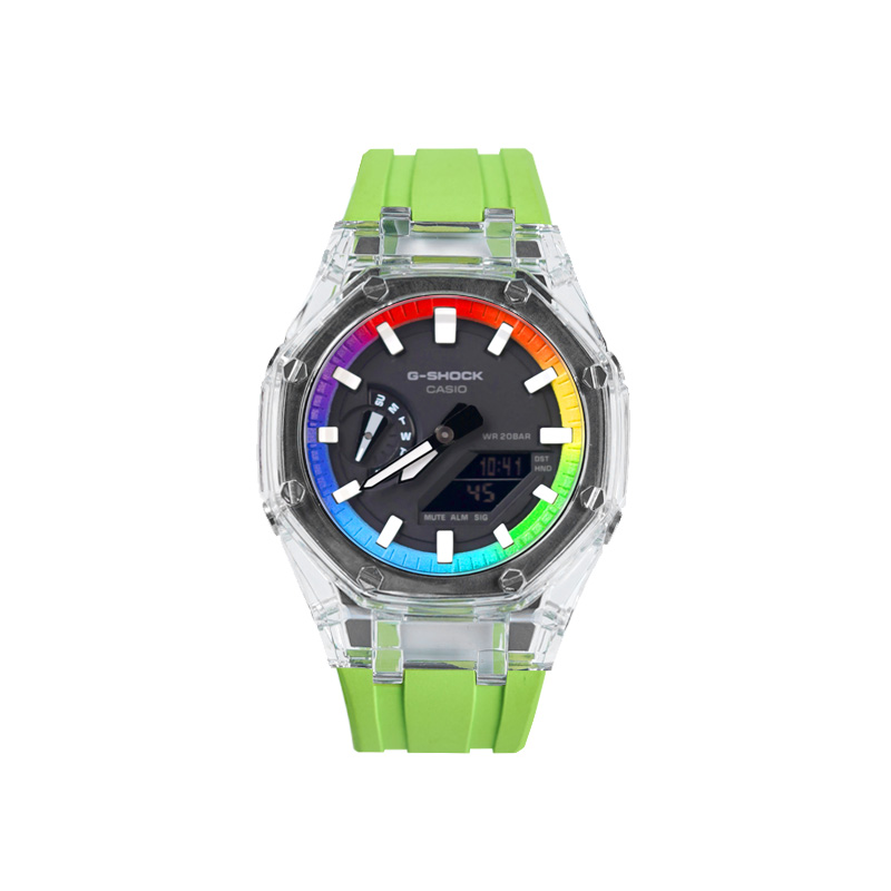 

CASIO Часы Unisex Liquid Crystal/Analog Dual Display Series 48.5mm Black Watch, Rainbow Paradise Glacier Light Green