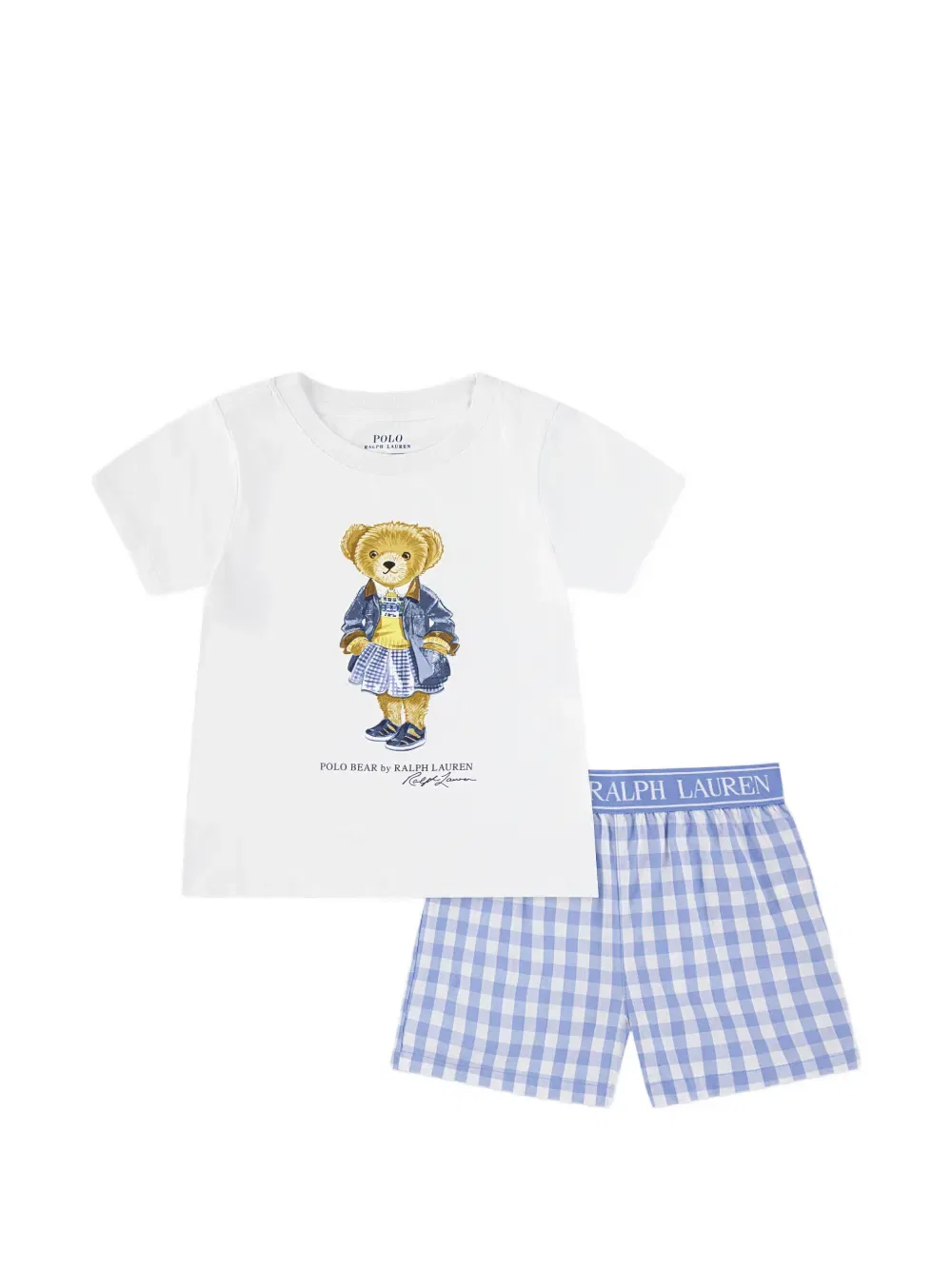 Комплект шорт в клетку с логотипом Polo Ralph Lauren Kids, синий